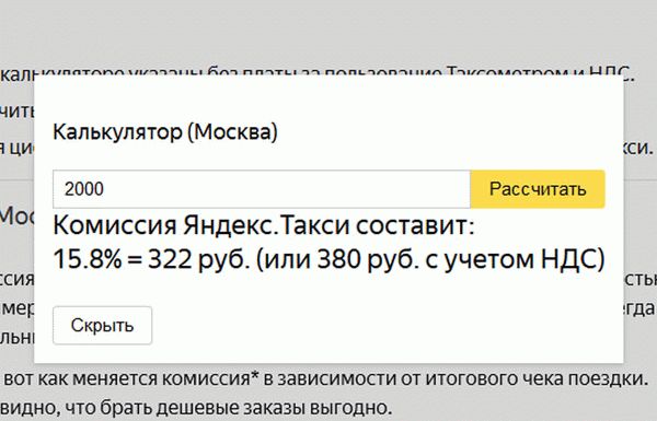 Калькулятор для расчета тарифов Яндекс Такси